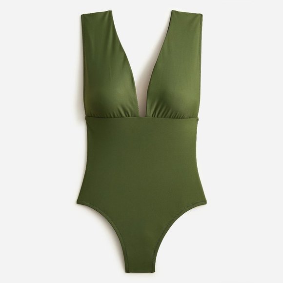 J CREW V-Neck Plunge One-Piece Swimsuit Safari Green 16 NWT $98 - Picture 1 of 5